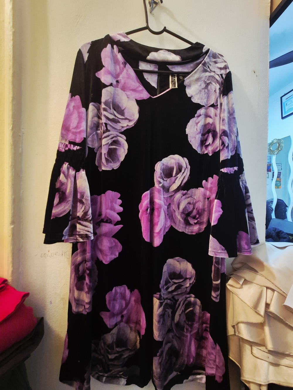 Julian Taylor Black Top with Purple Floral Motif